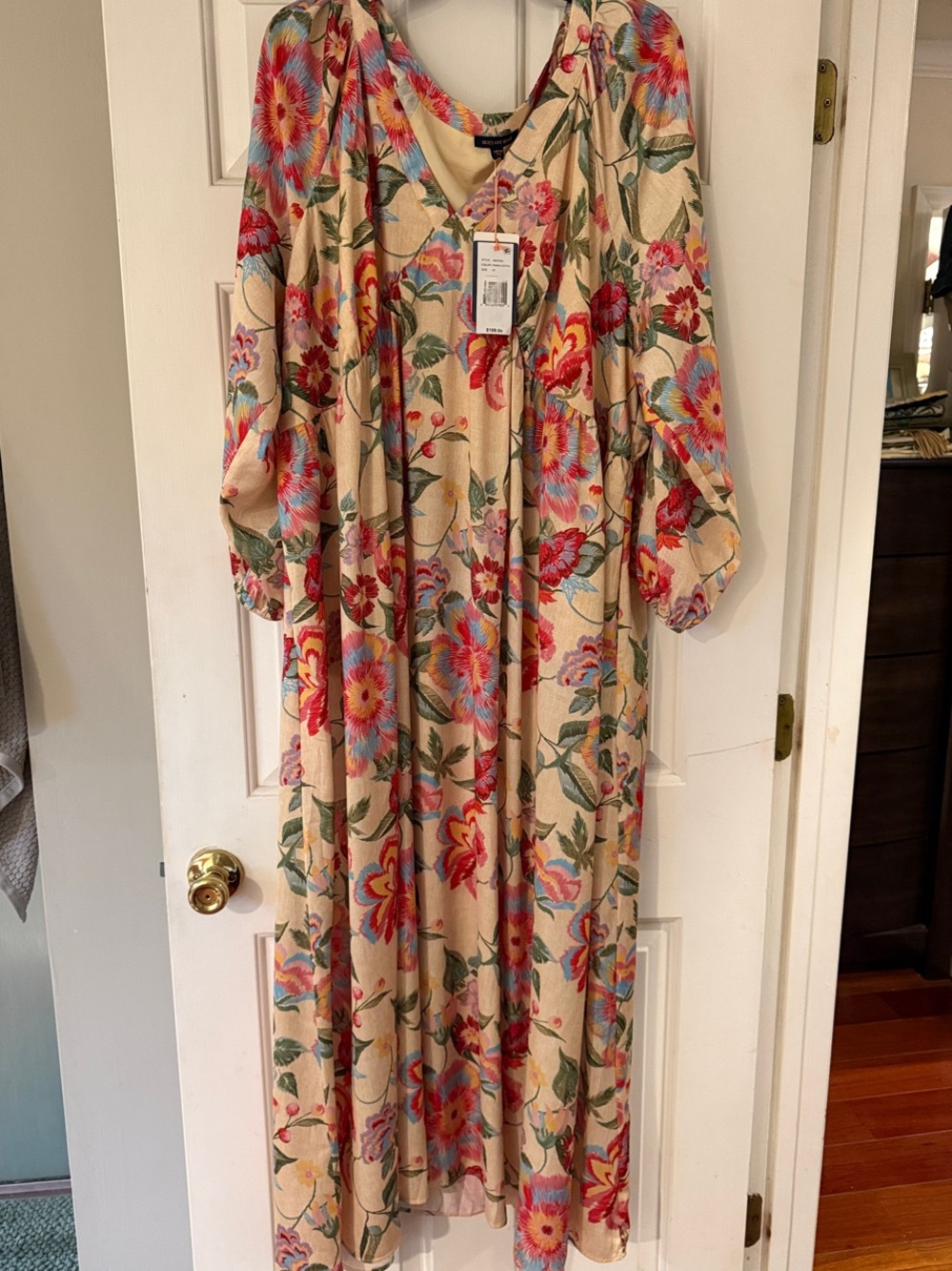 Skies Are Blue Floral Maxi Dress in Cream with Red & Blue Blooms
